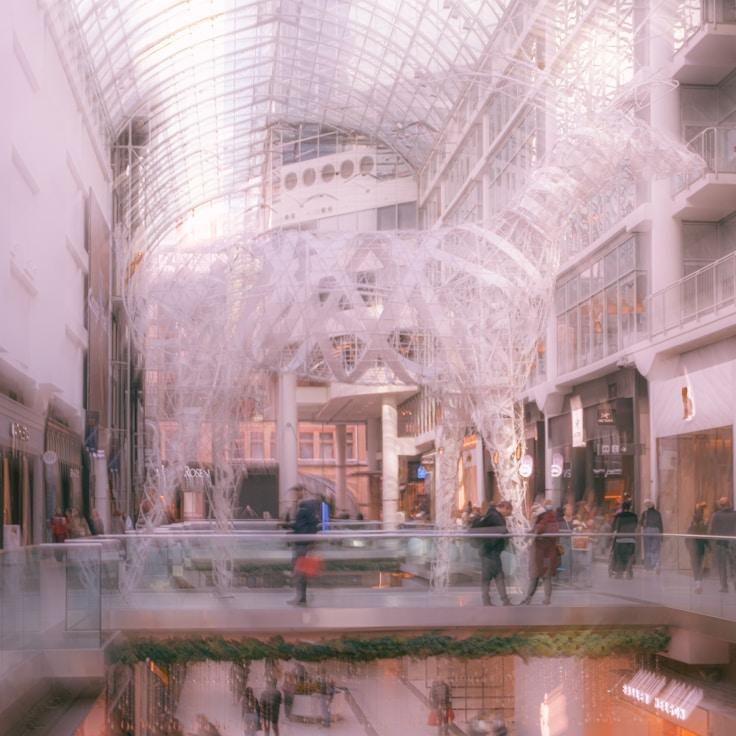 Modern shopping mall interior with family areas